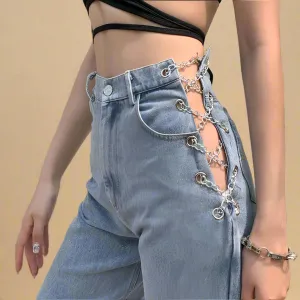 High-Rise Hip Chain Denim Jeans