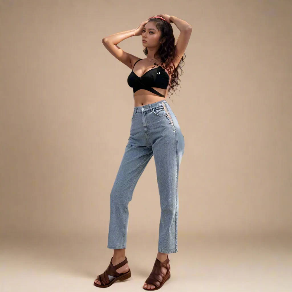 High-Rise Hip Chain Denim Jeans