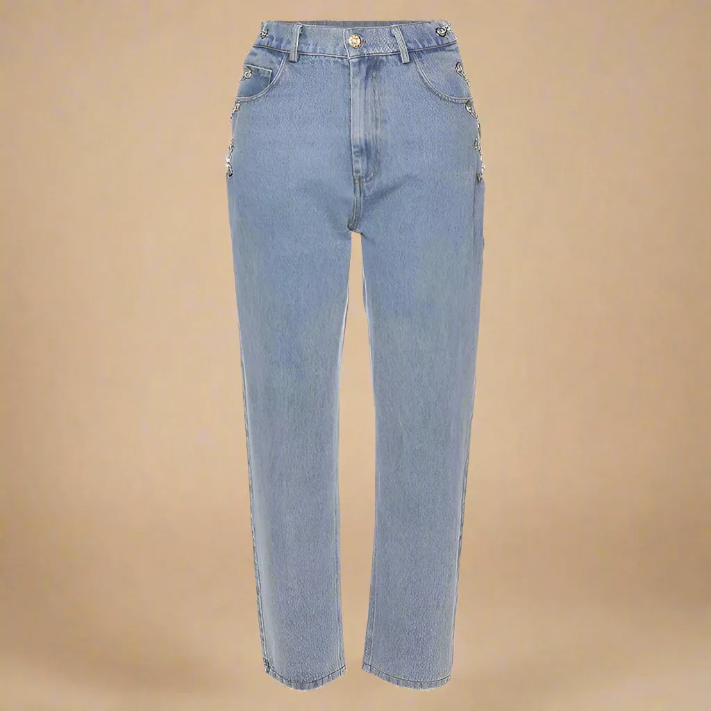 High-Rise Hip Chain Denim Jeans