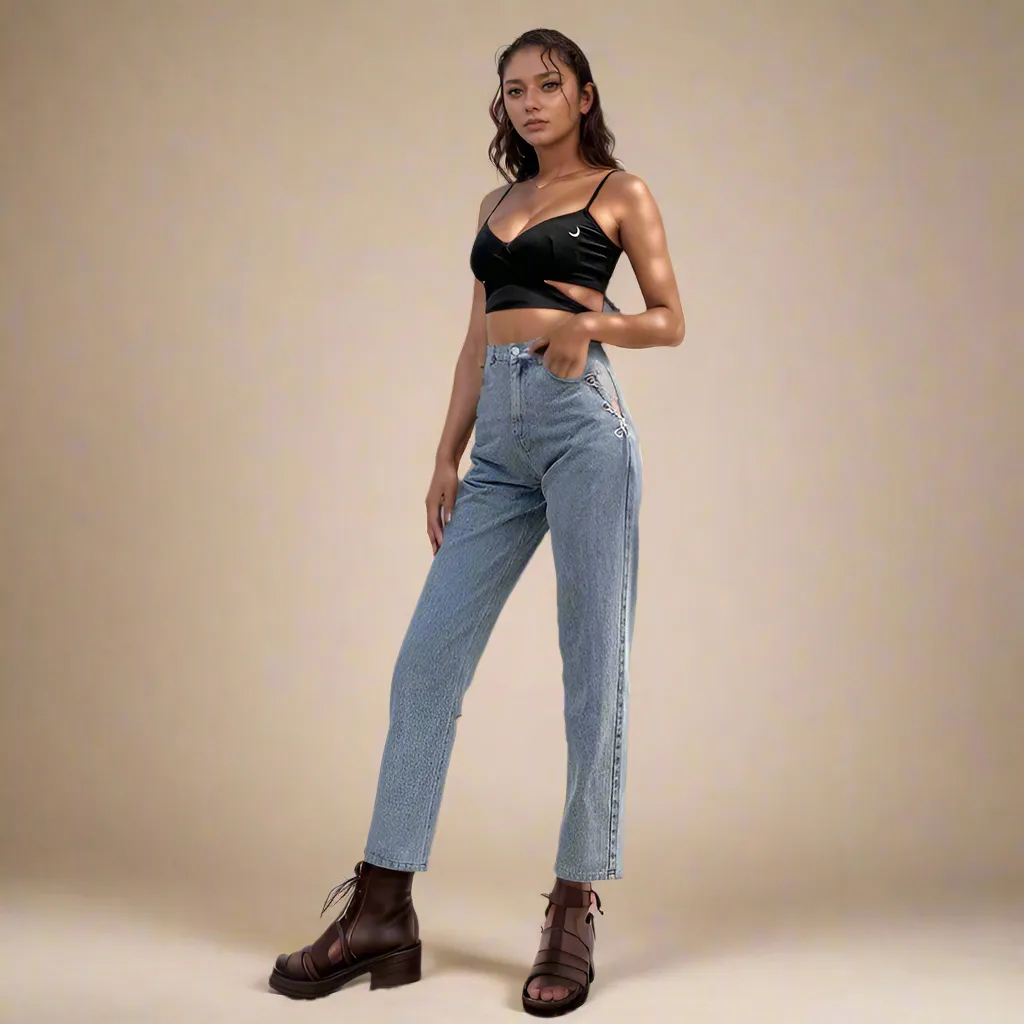 High-Rise Hip Chain Denim Jeans
