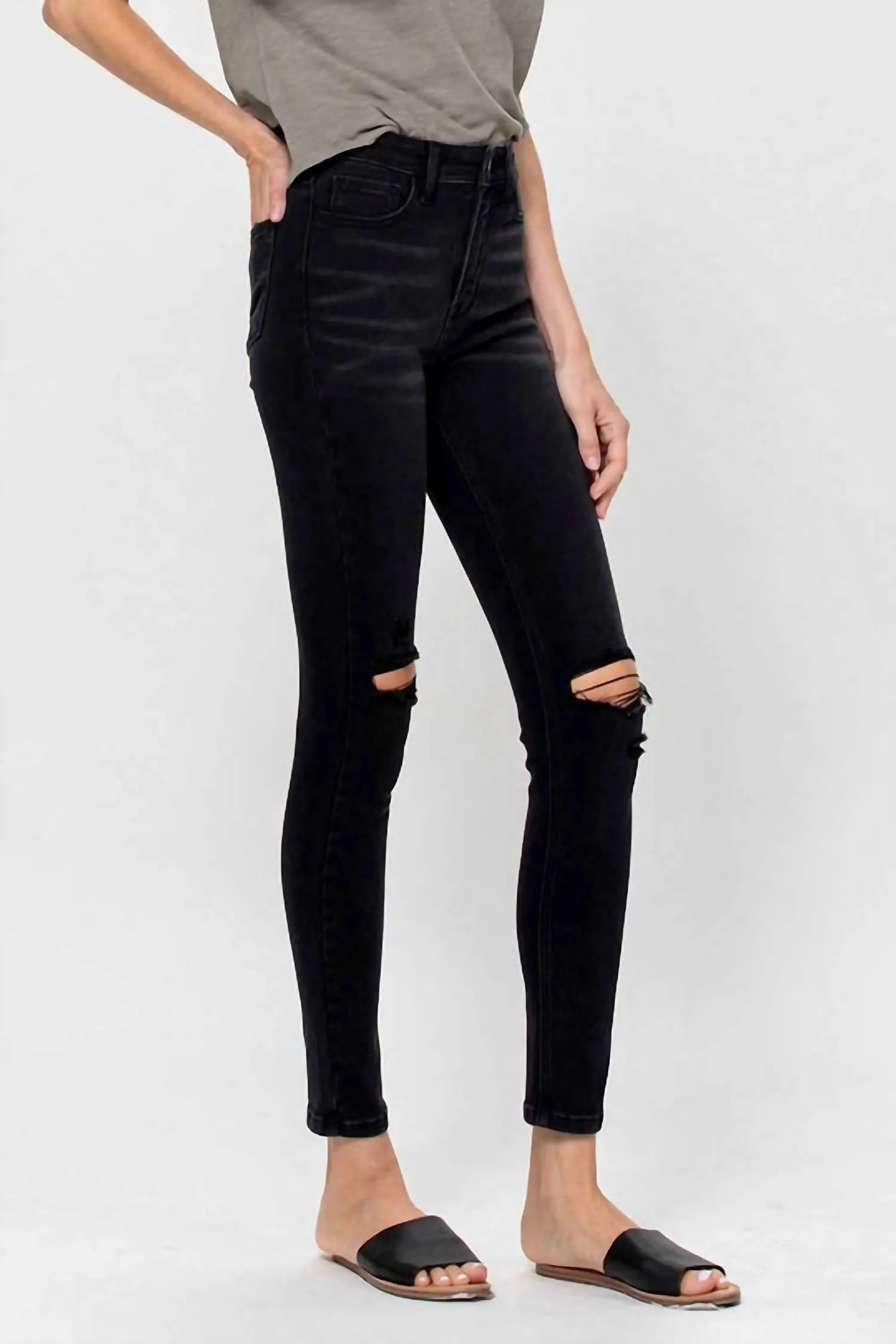 High Rise Skinny Stretch Jeans In Black