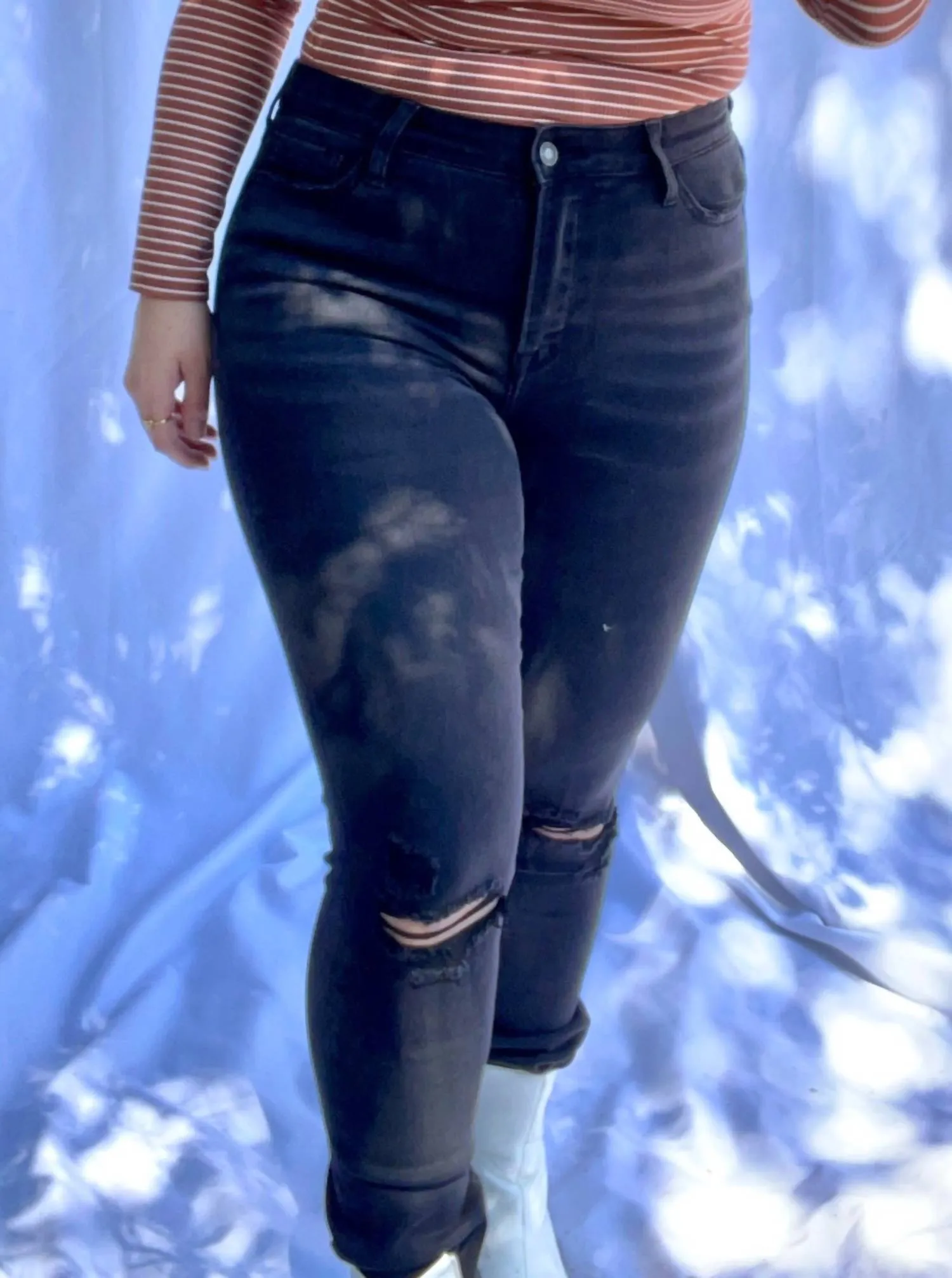 High Rise Skinny Stretch Jeans In Black