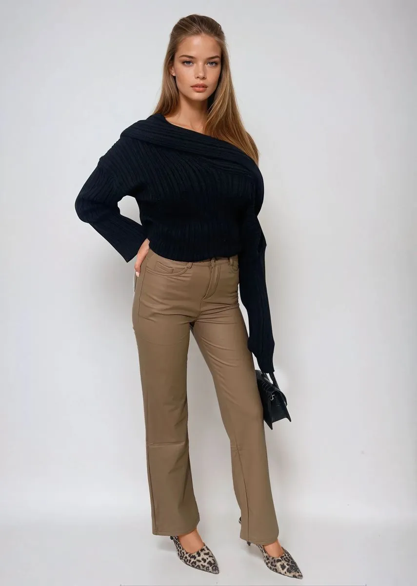 High Waisted Faux Leather Trouser