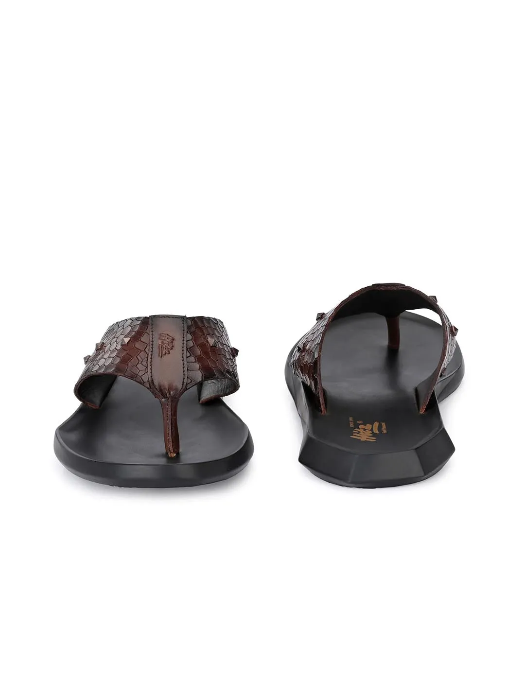 Hitz Men's Tan Leather Open Toe Slippers