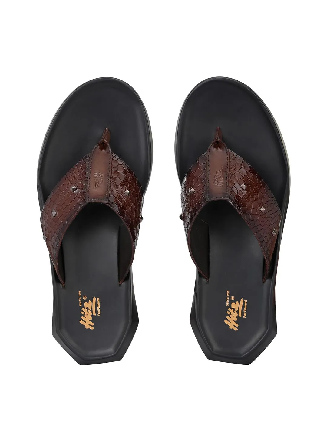 Hitz Men's Tan Leather Open Toe Slippers