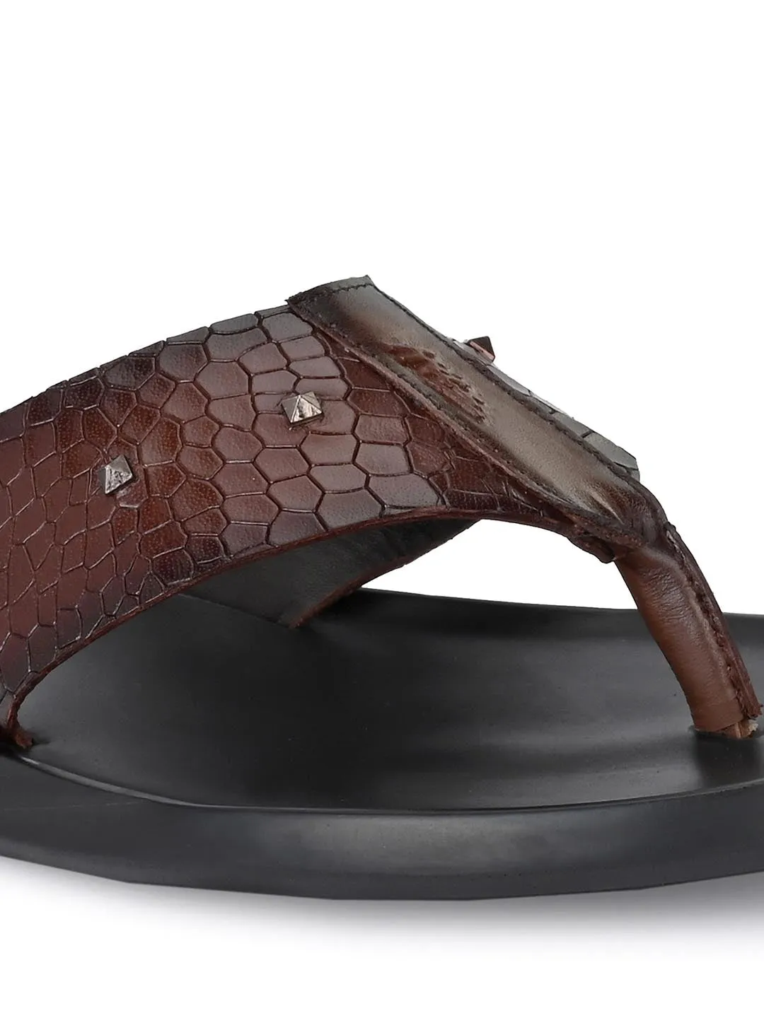 Hitz Men's Tan Leather Open Toe Slippers
