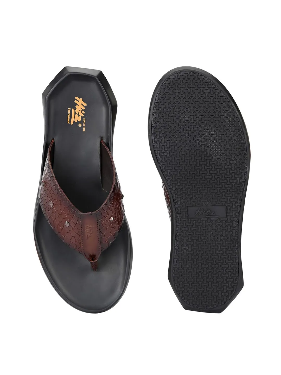 Hitz Men's Tan Leather Open Toe Slippers