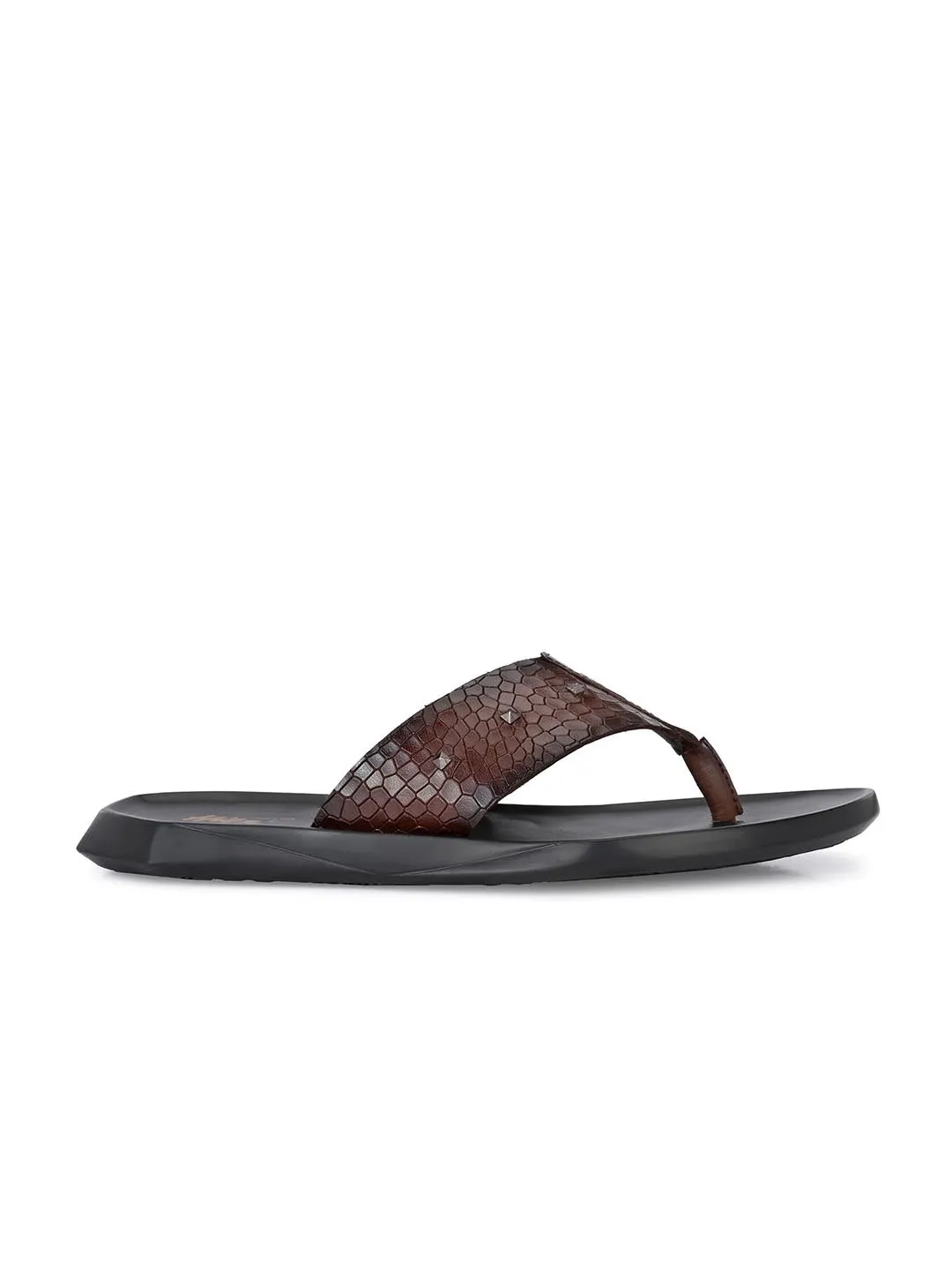 Hitz Men's Tan Leather Open Toe Slippers