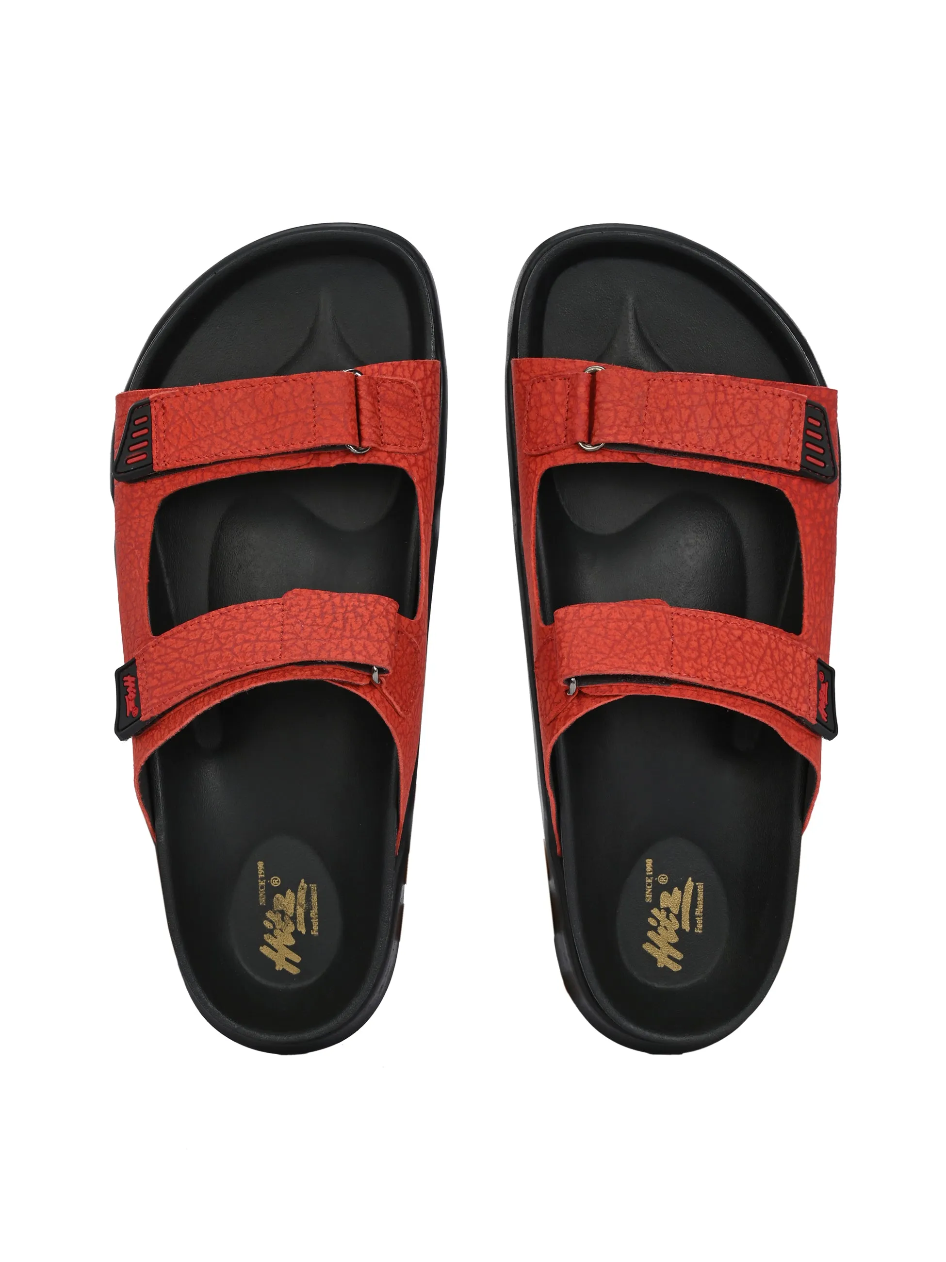 HITZ0029 Men's Red Leather Casual Velcro Slipper