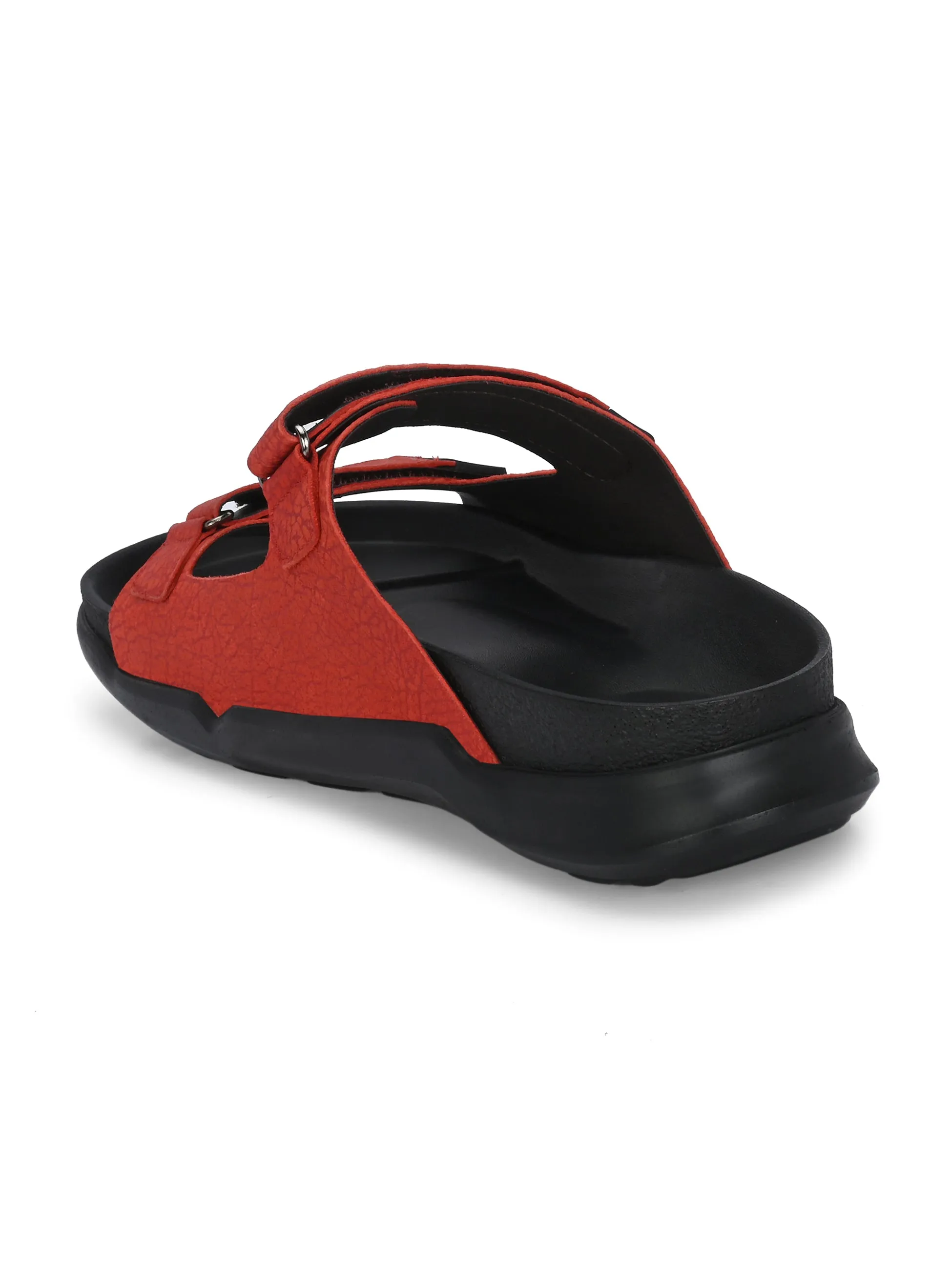 HITZ0029 Men's Red Leather Casual Velcro Slipper