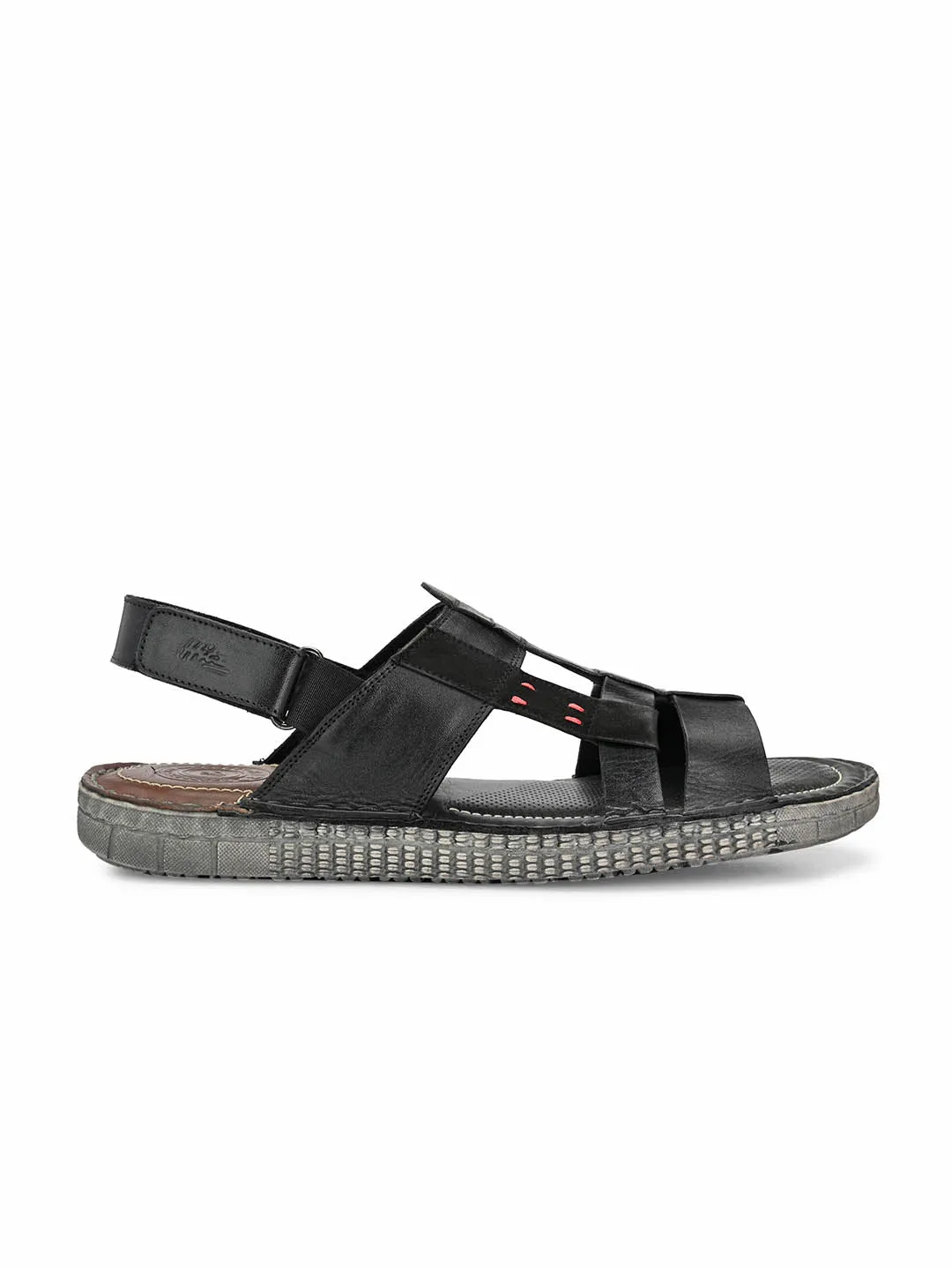 HITZ7405 Men's Black Leather Casual Velcro Sandals