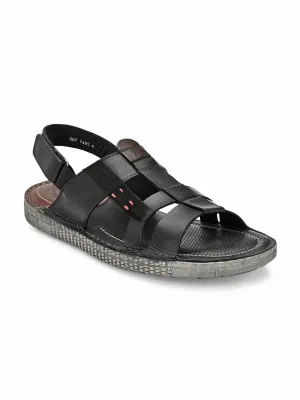 HITZ7405 Men's Black Leather Casual Velcro Sandals