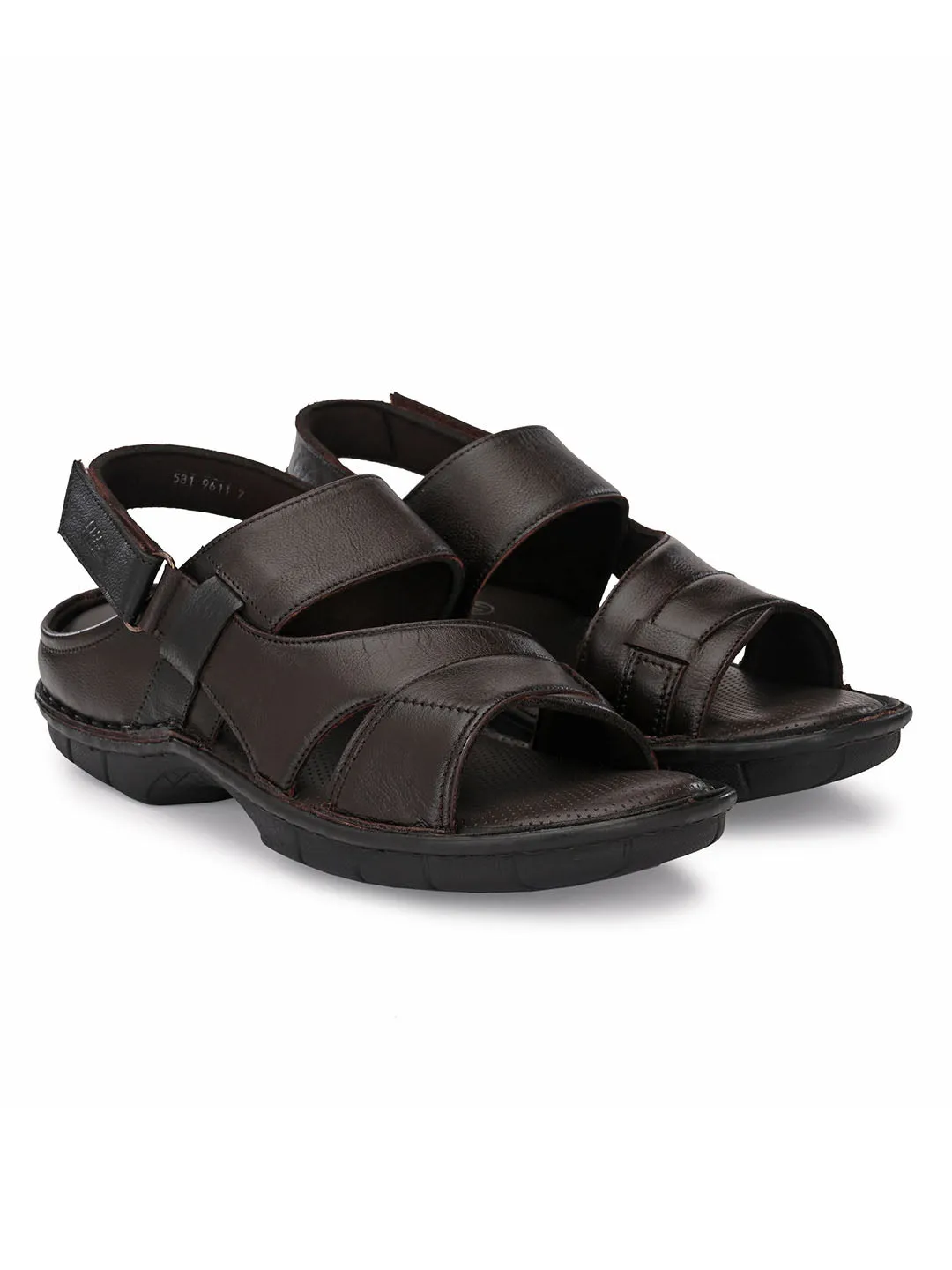 HITZ9611 Men's Brown Leather Casual Velcro Sandals