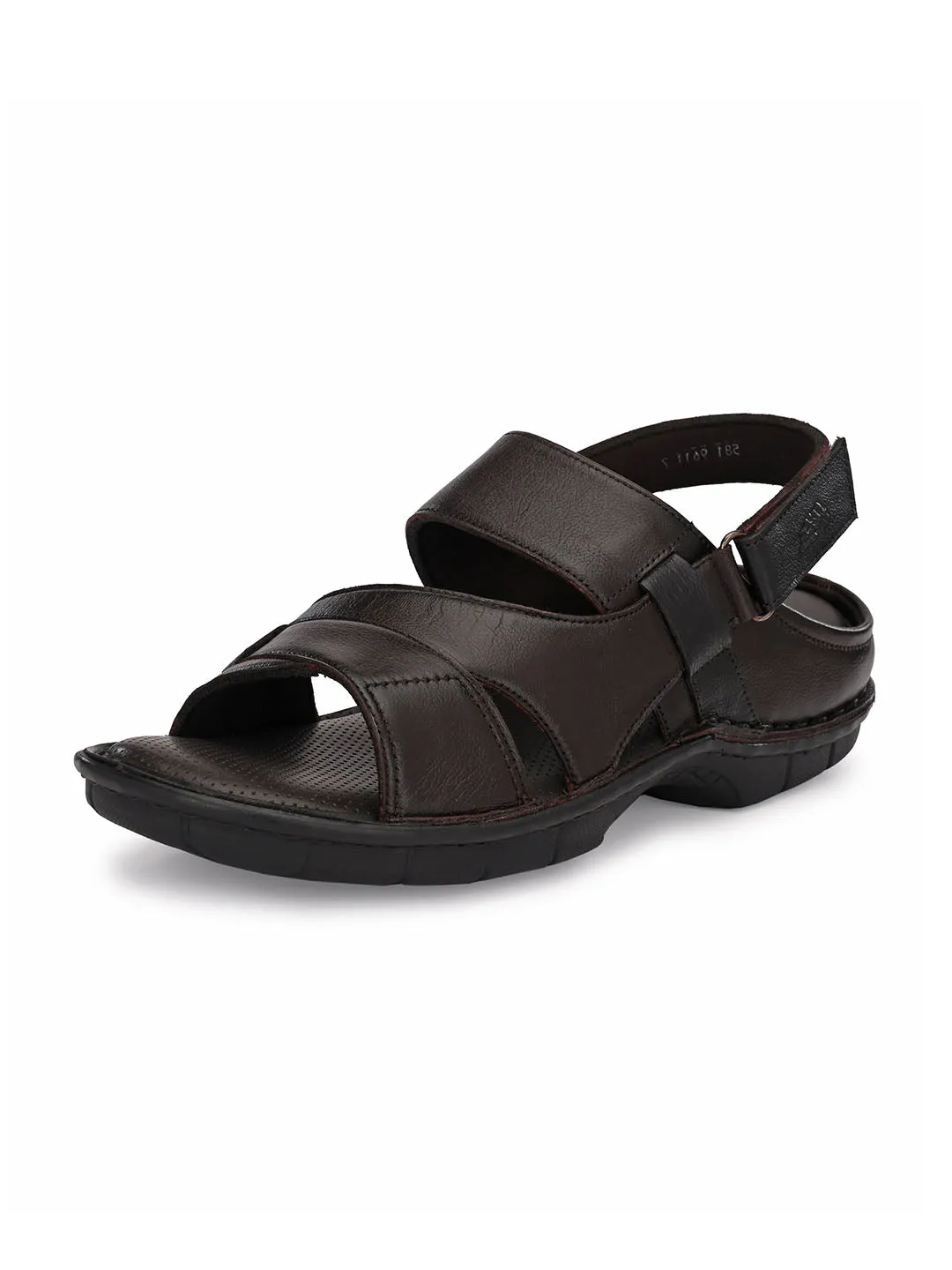 HITZ9611 Men's Brown Leather Casual Velcro Sandals