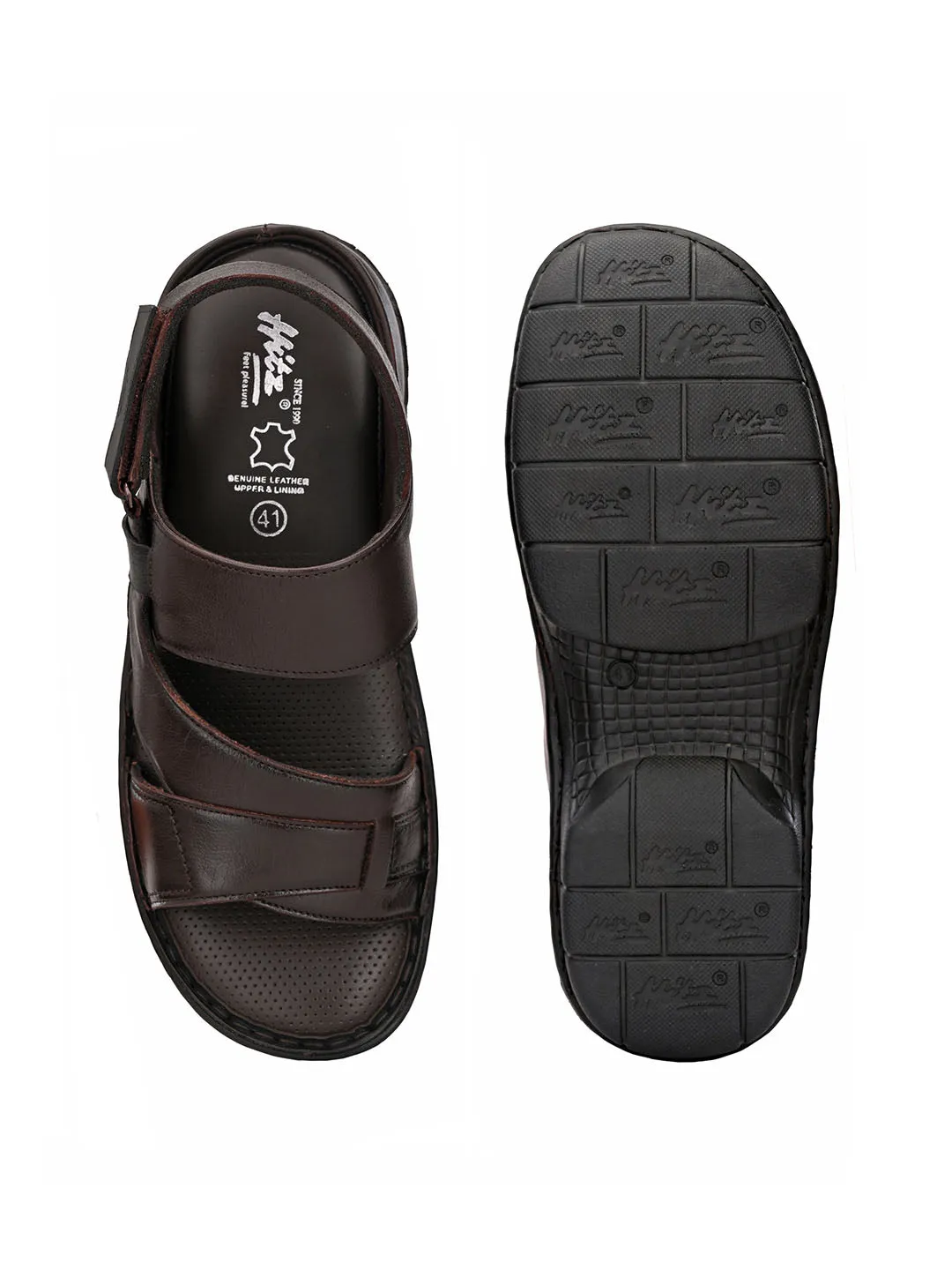HITZ9611 Men's Brown Leather Casual Velcro Sandals