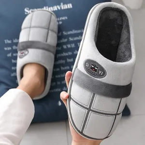 Home Men Slippers Winter Big Size 45-50 Gingham Warm Fur Slippers for male Antiskid Suede Short Plush House shoes men Hot sale