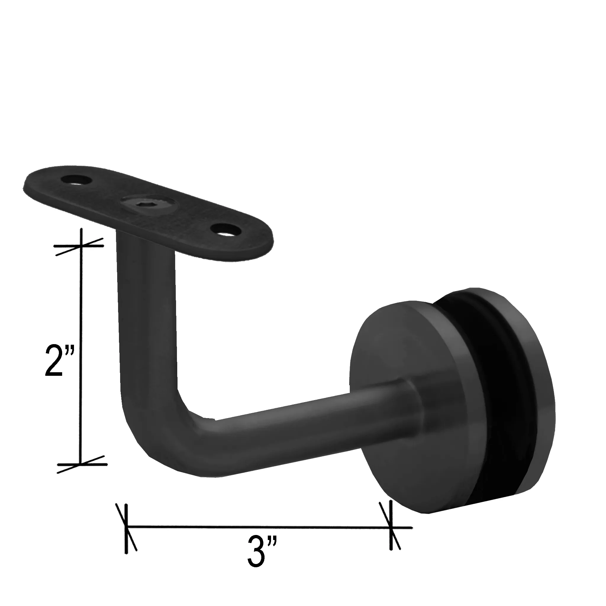 [HRB3X2] Handrail Bracket - Glass Mount - 3X2" w/ Flat Saddle (BS, MBL)
