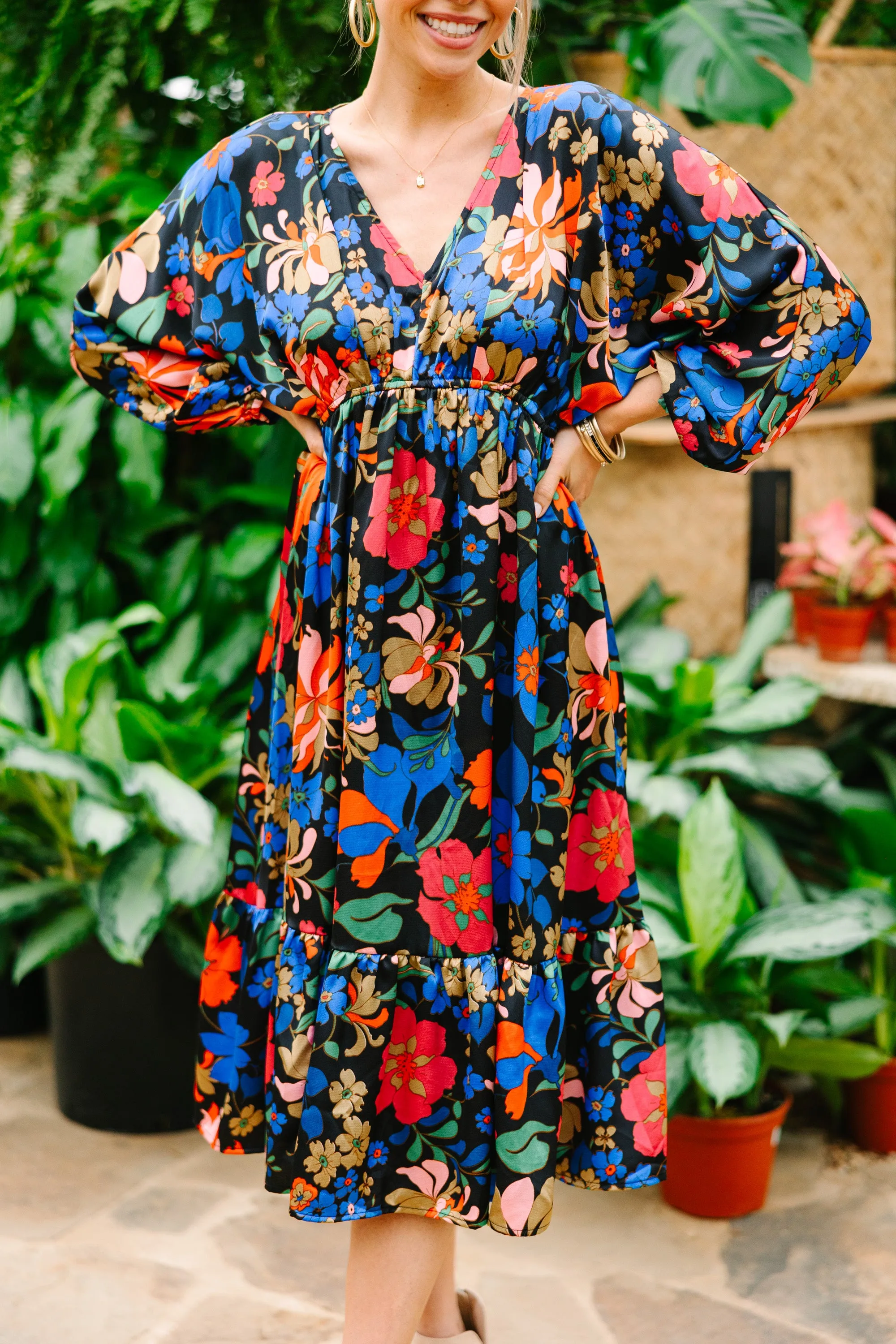 It's All You Black Floral Midi Dress