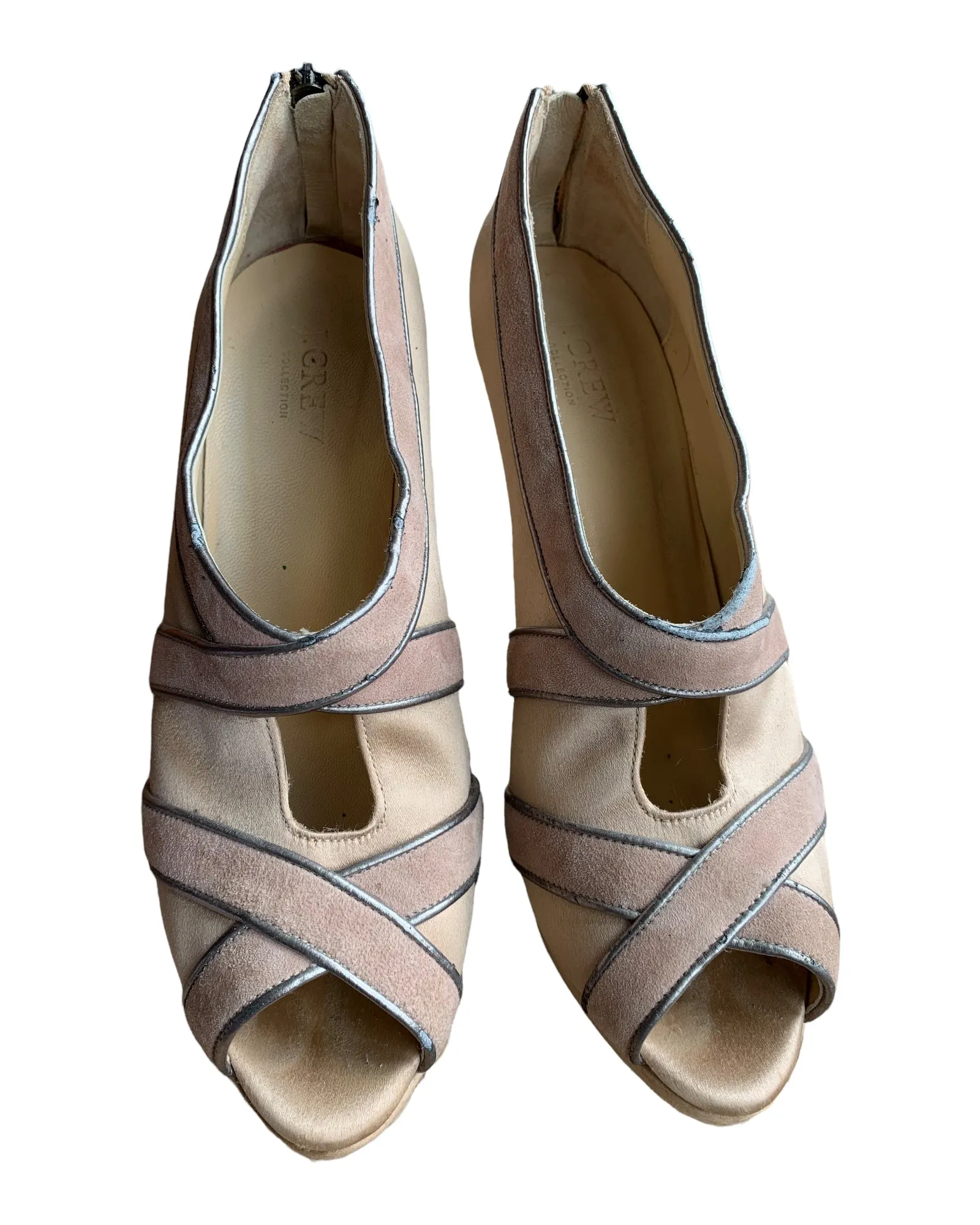 J. Crew Satin and Suede Beige Peep-toe, 9