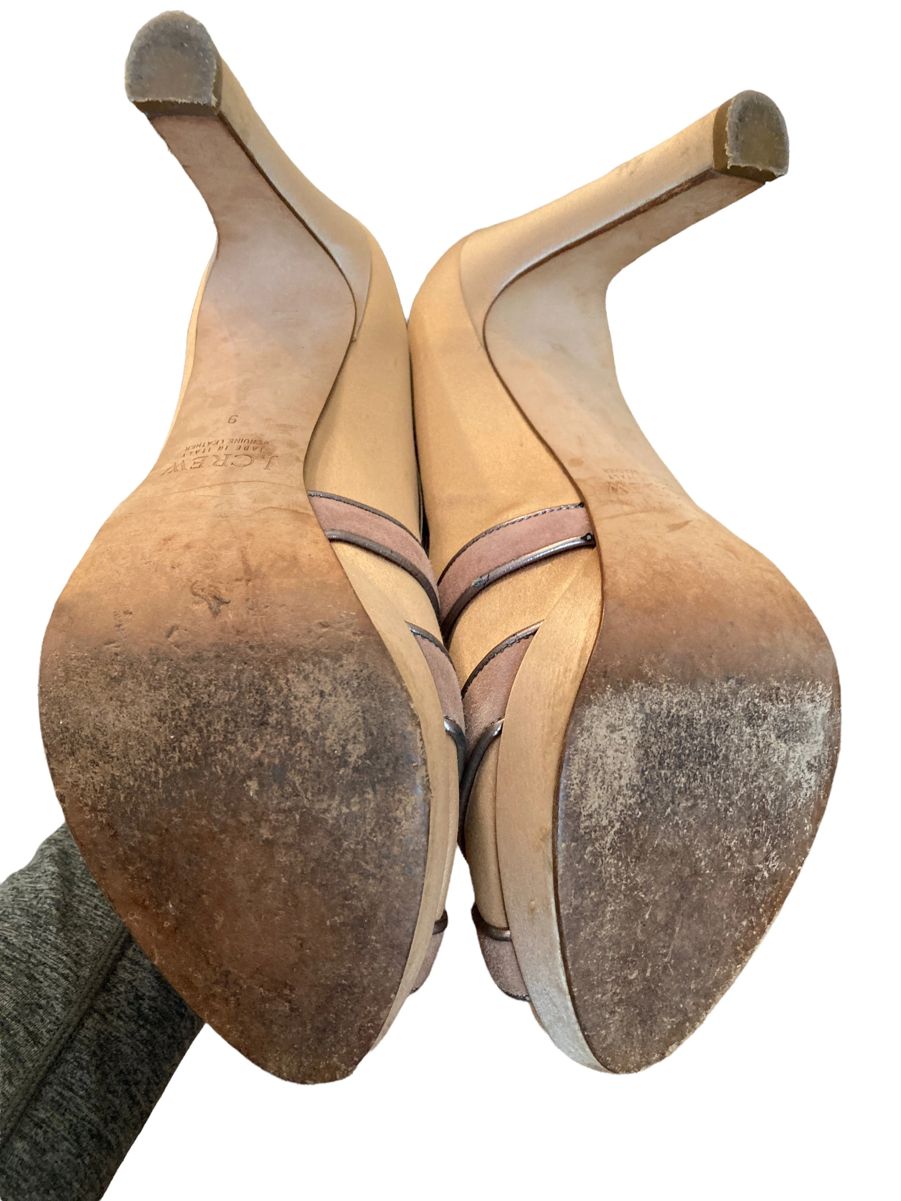 J. Crew Satin and Suede Beige Peep-toe, 9