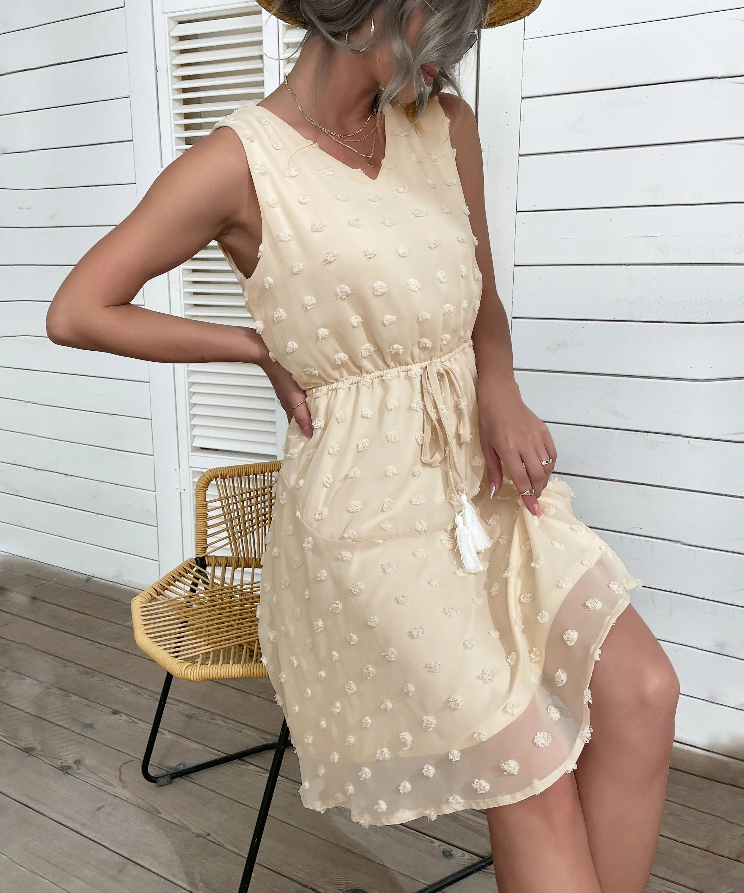 Jema Swiss Dot Mini Dress - Apricot
