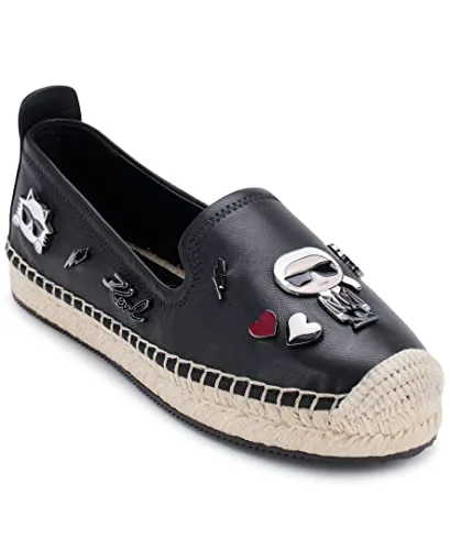 Karl Lagerfeld Paris Women's Michaela Slip On Embellished Flat Espadrille Platform, Black, 5.5