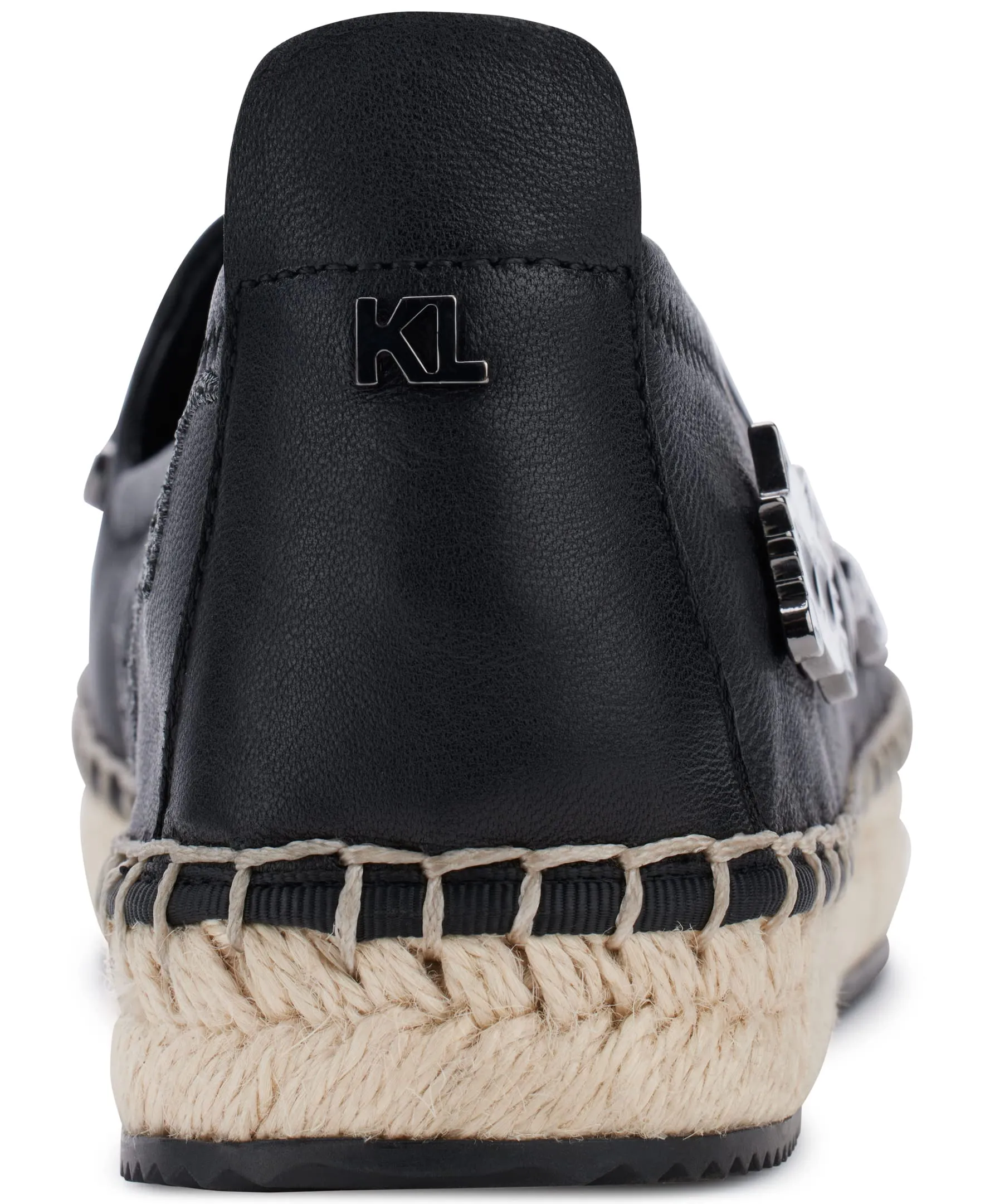 Karl Lagerfeld Paris Women's Michaela Slip On Embellished Flat Espadrille Platform, Black, 5