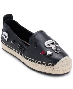 Karl Lagerfeld Paris Women's Michaela Slip On Embellished Flat Espadrille Platform, Black, 5