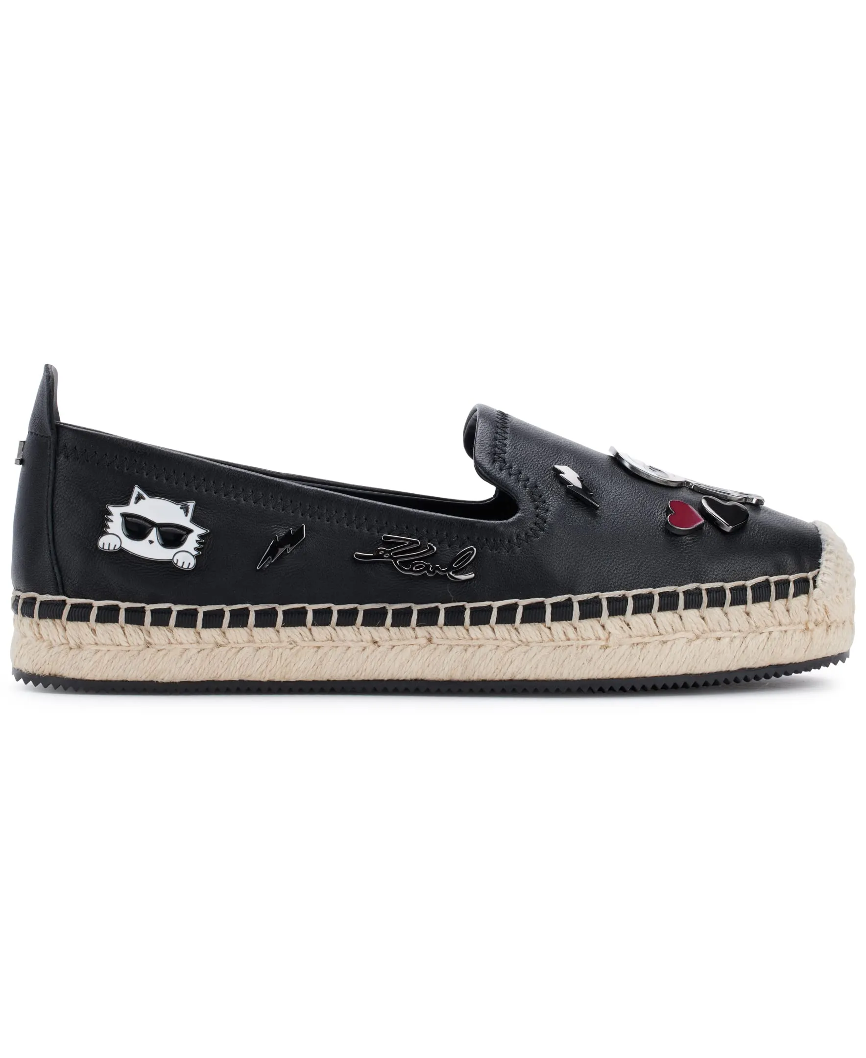 Karl Lagerfeld Paris Women's Michaela Slip On Embellished Flat Espadrille Platform, Black, 5