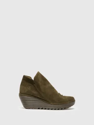 Khaki Zip Up Ankle Boots