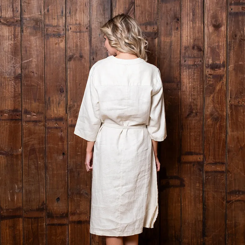 Kingsley Luxe V-Notch Linen Dress Sand