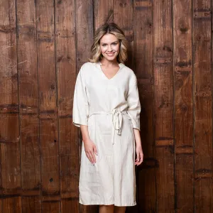 Kingsley Luxe V-Notch Linen Dress Sand
