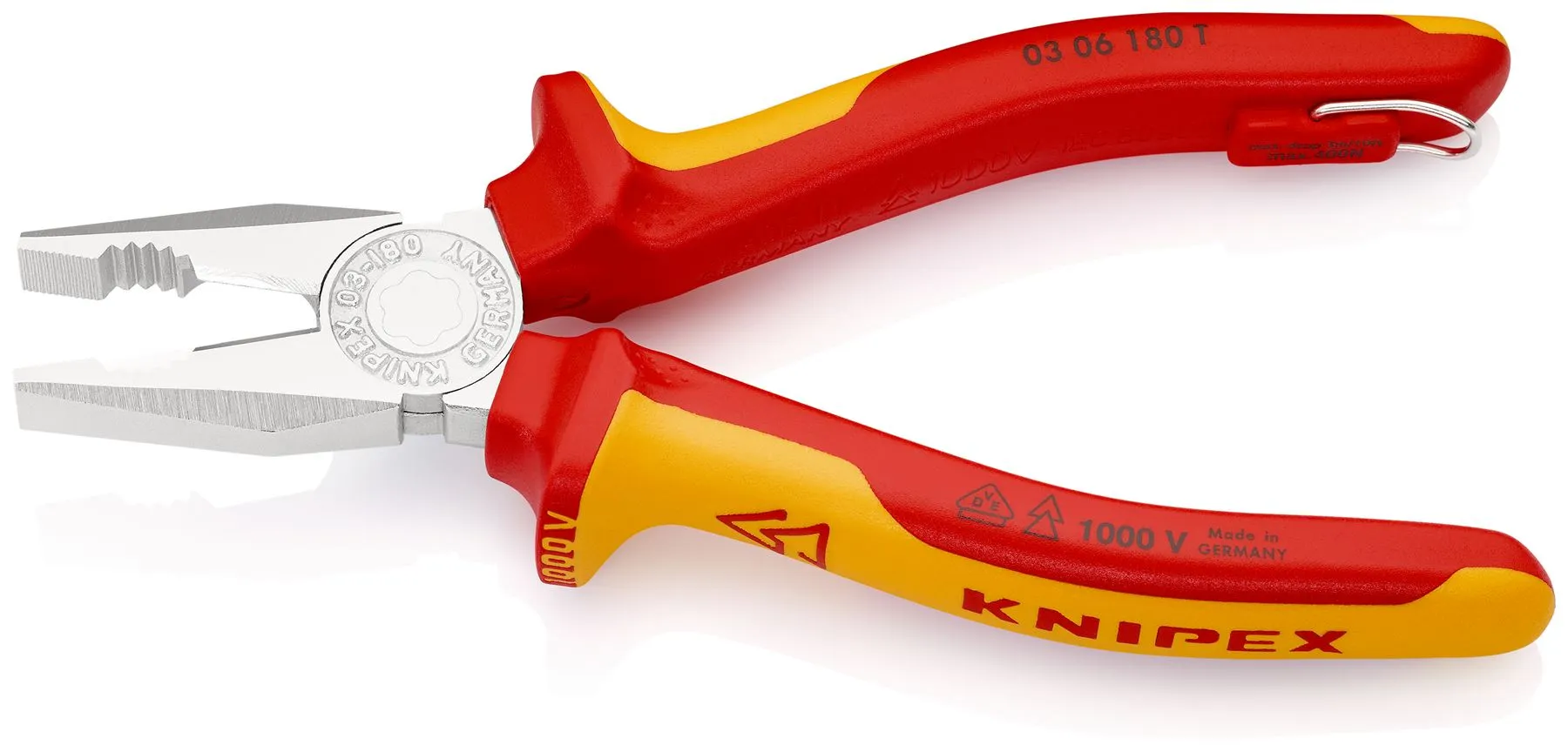 KNIPEX Combination Pliers 180mm VDE Chrome Multi Component Grips with Tether Point 03 06 180 T BK