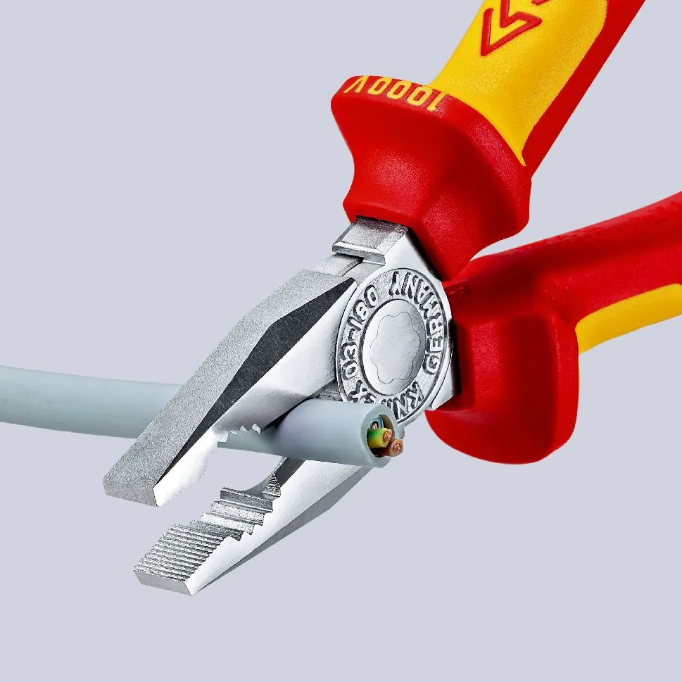 KNIPEX Combination Pliers 180mm VDE Chrome Multi Component Grips with Tether Point 03 06 180 T BK