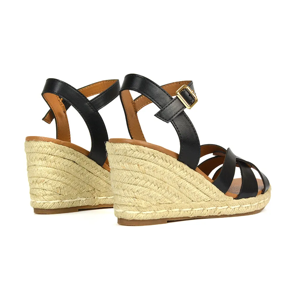 Kylie Wedge Heel Ankle Strap Espadrille Sandals in Gold