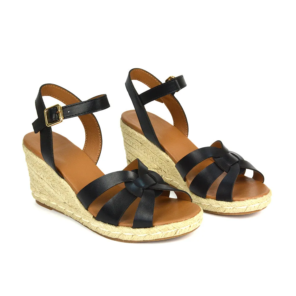 Kylie Wedge Heel Ankle Strap Espadrille Sandals in Gold