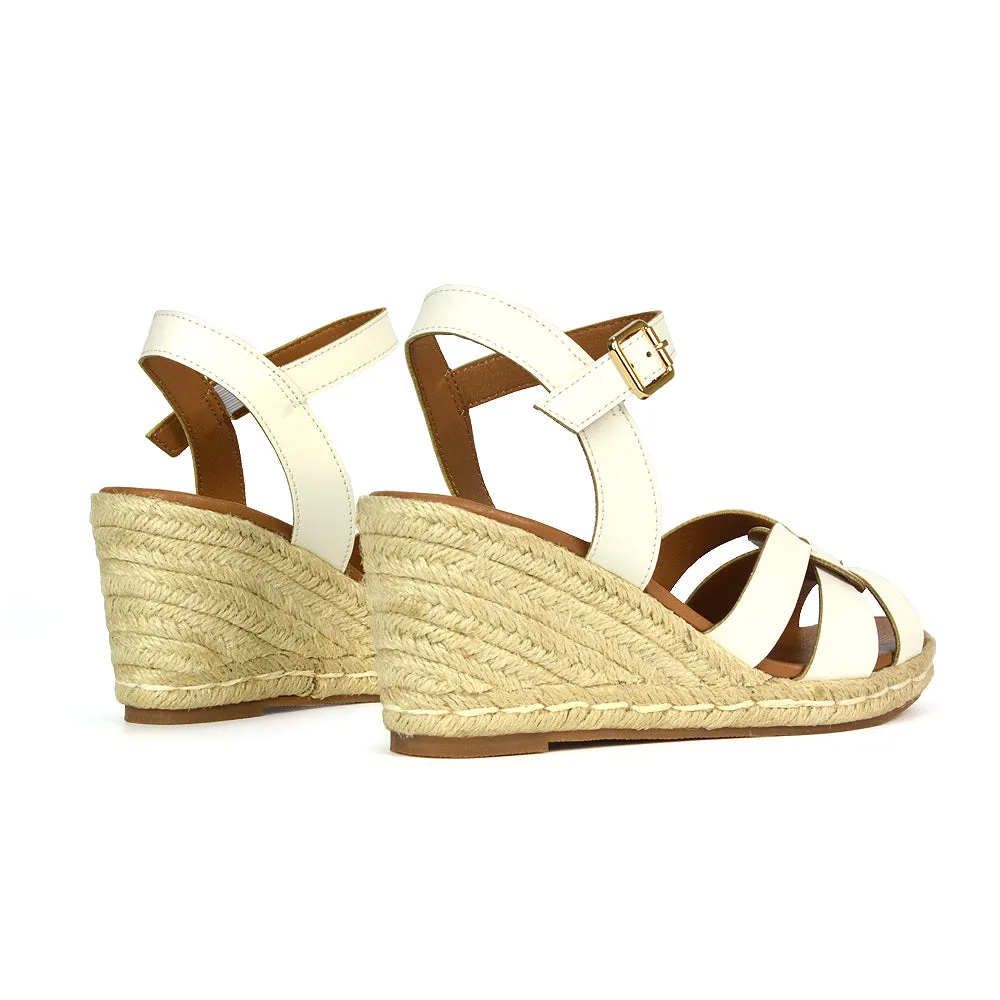 Kylie Wedge Heel Ankle Strap Espadrille Sandals in Gold