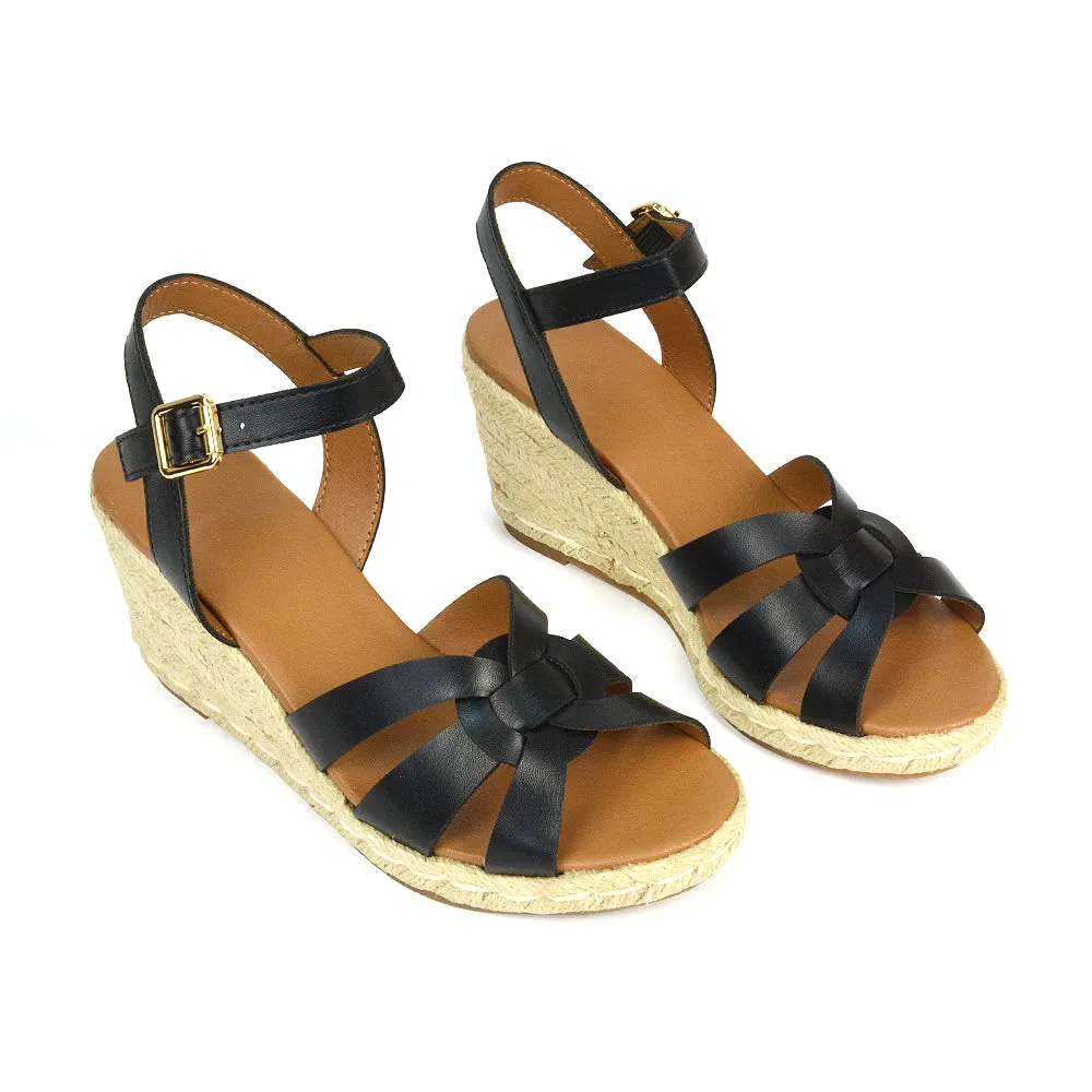 Kylie Wedge Heel Ankle Strap Espadrille Sandals in Gold