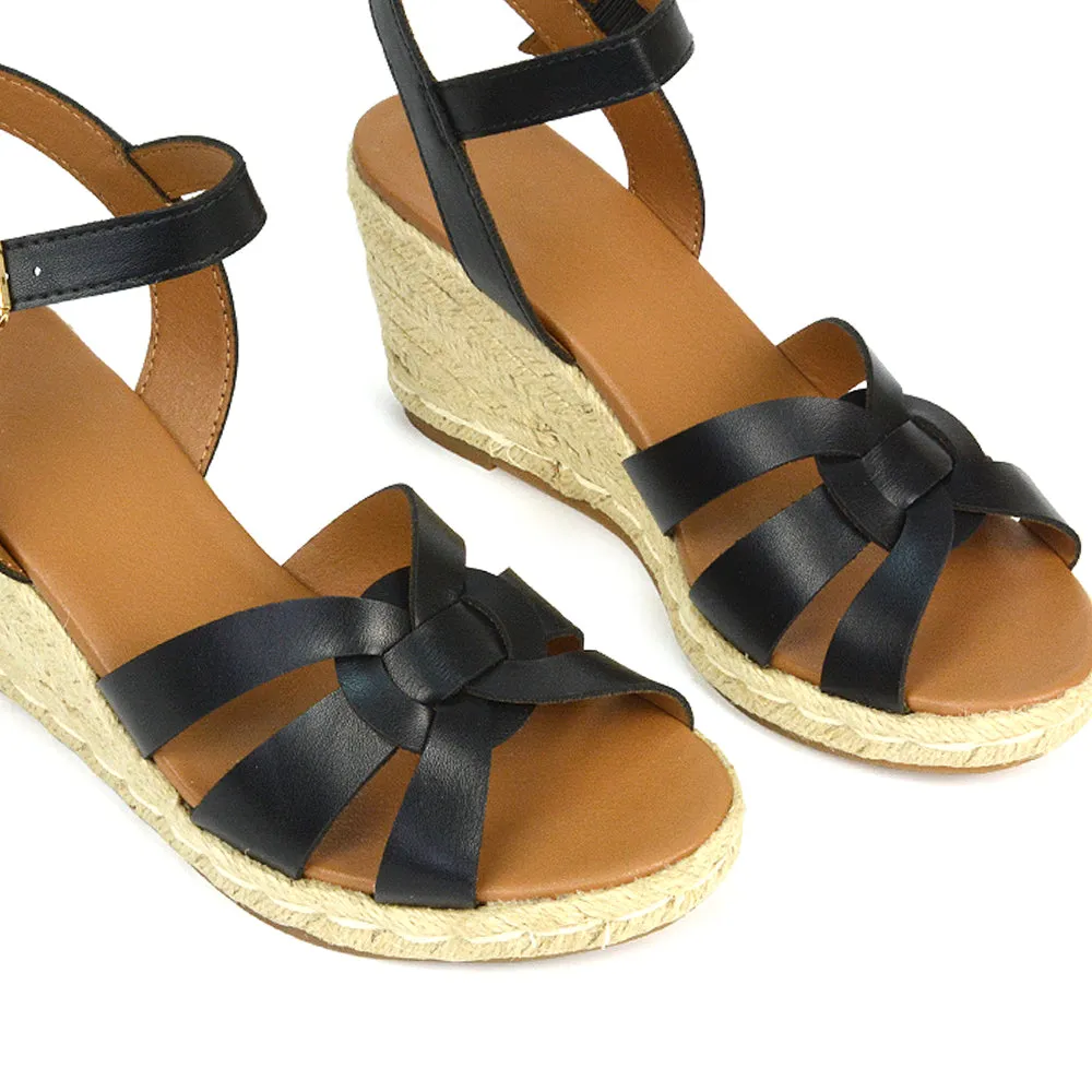 Kylie Wedge Heel Ankle Strap Espadrille Sandals in Gold
