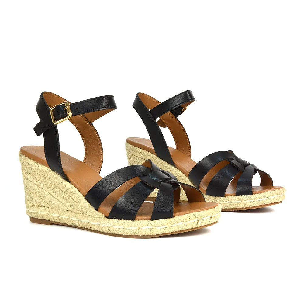 Kylie Wedge Heel Ankle Strap Espadrille Sandals in Gold