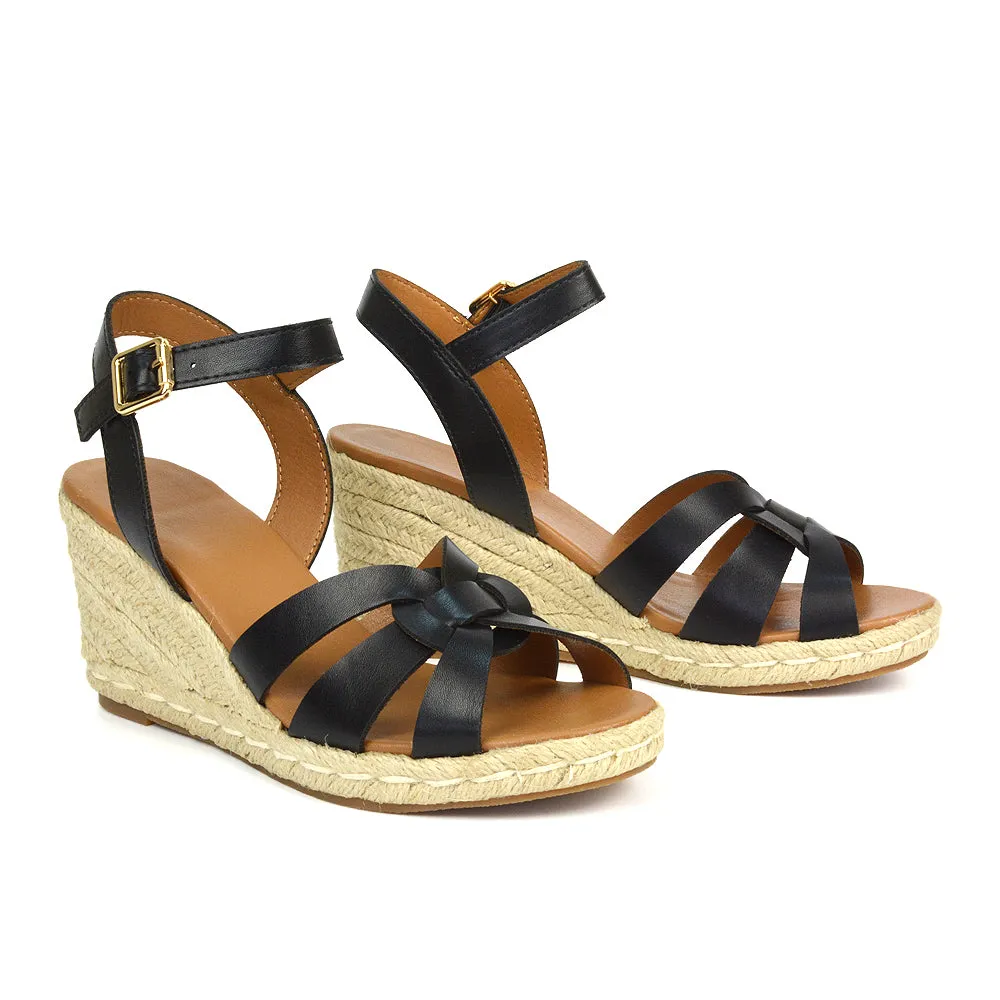 Kylie Wedge Heel Ankle Strap Espadrille Sandals in Gold