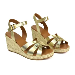 Kylie Wedge Heel Ankle Strap Espadrille Sandals in Gold
