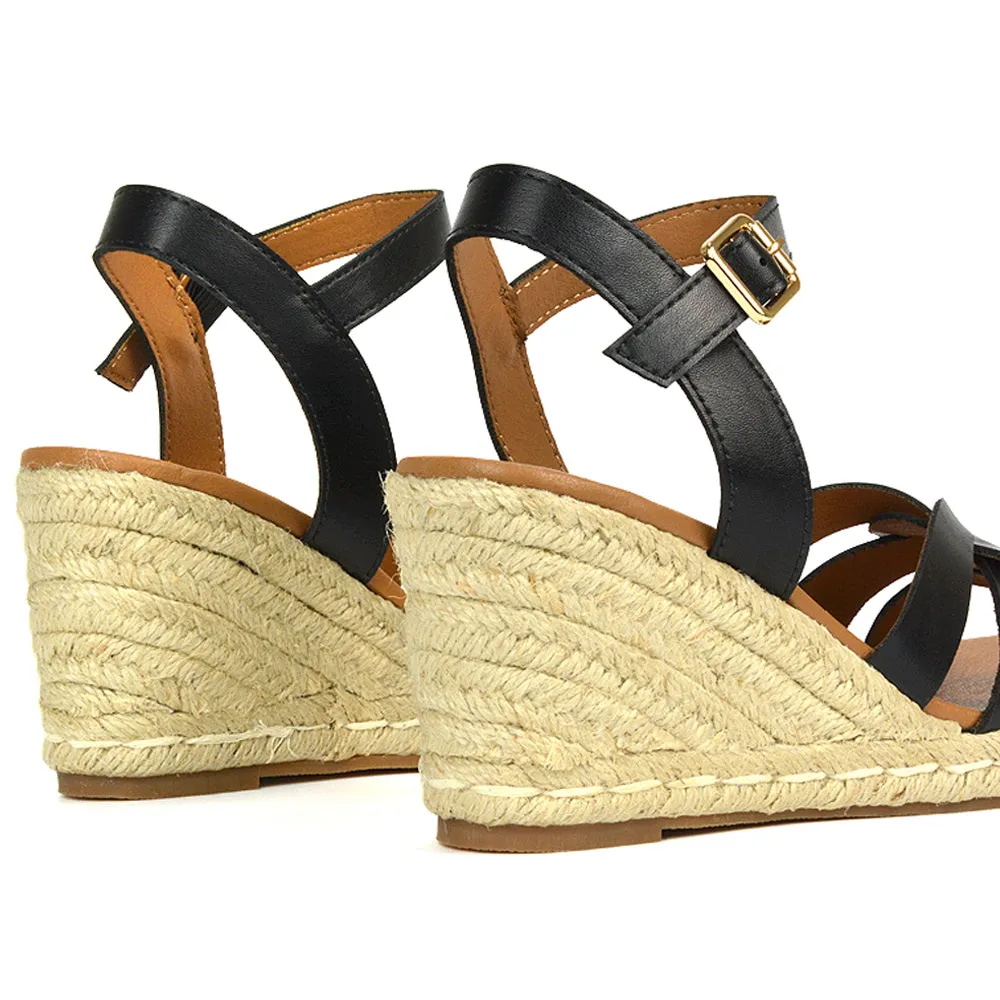 Kylie Wedge Heel Ankle Strap Espadrille Sandals in Gold