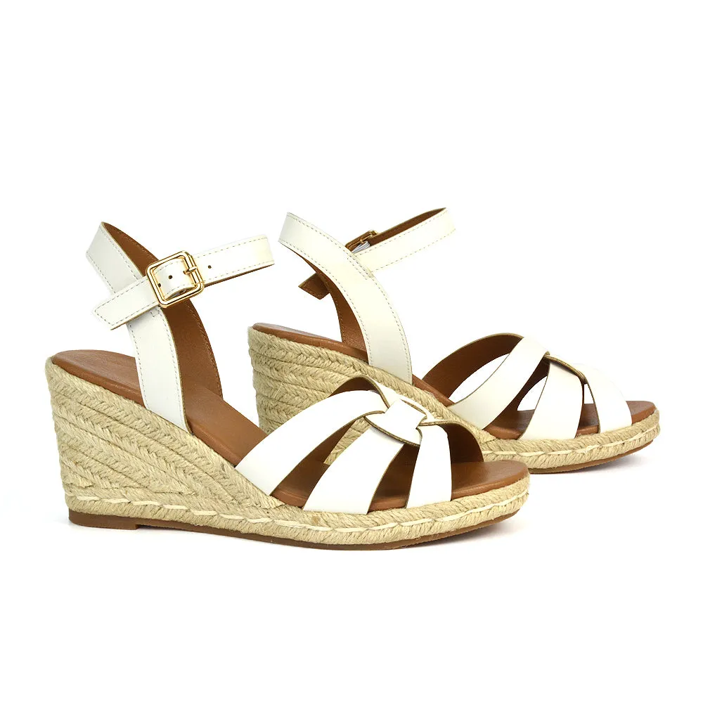 Kylie Wedge Heel Ankle Strap Espadrille Sandals in Gold