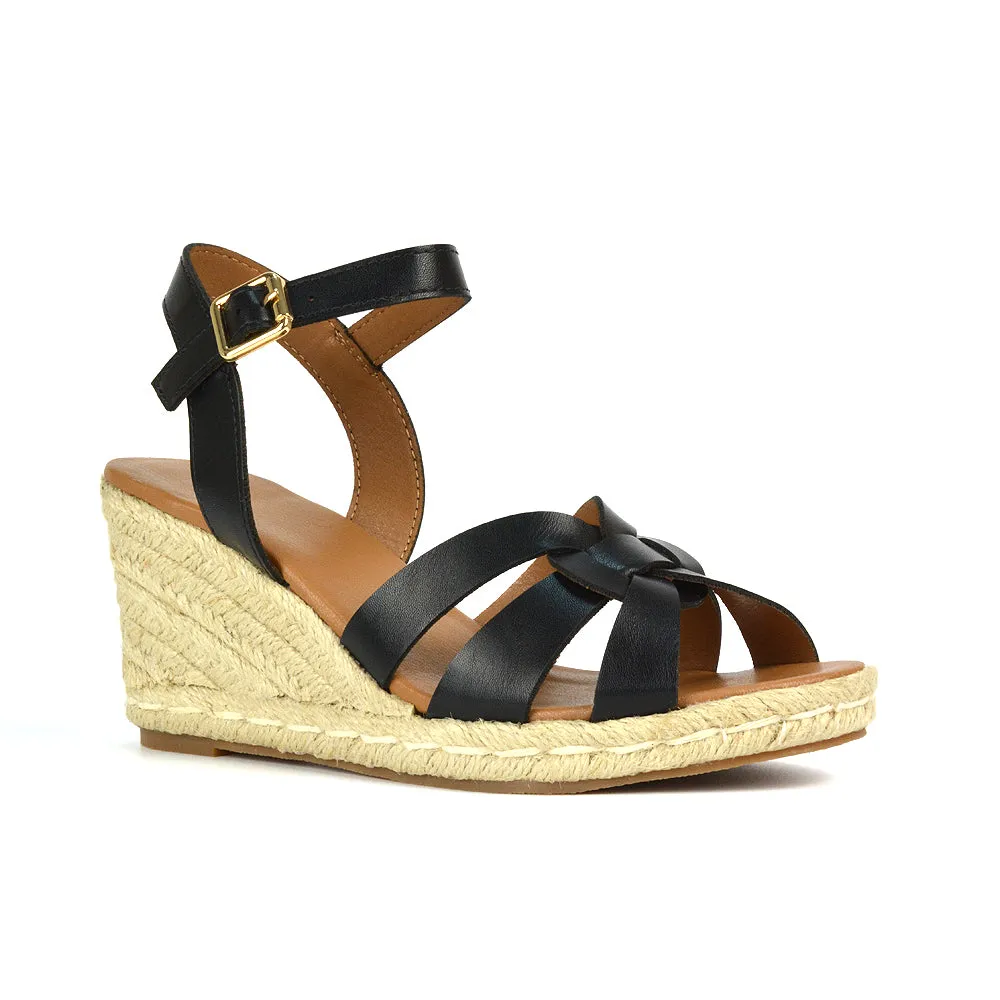 Kylie Wedge Heel Ankle Strap Espadrille Sandals in Gold