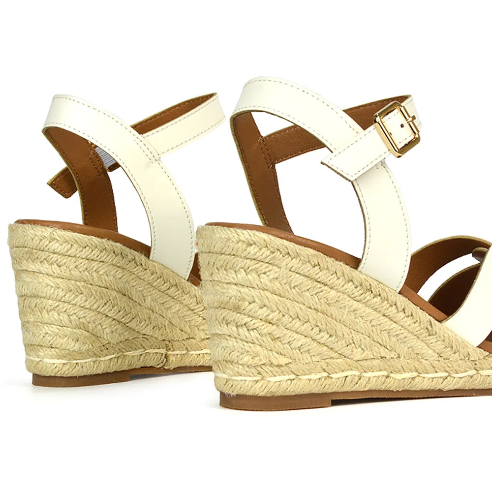 Kylie Wedge Heel Ankle Strap Espadrille Sandals in Gold