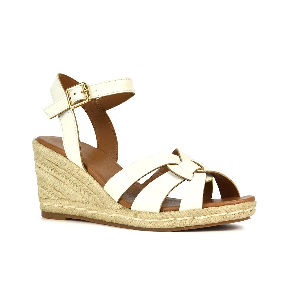 Kylie Wedge Heel Ankle Strap Espadrille Sandals in Gold