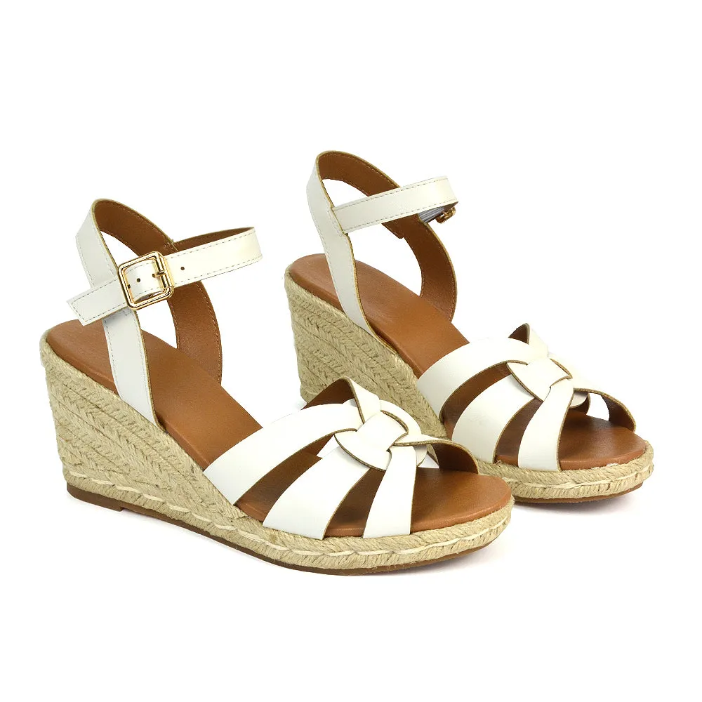 Kylie Wedge Heel Ankle Strap Espadrille Sandals in Gold