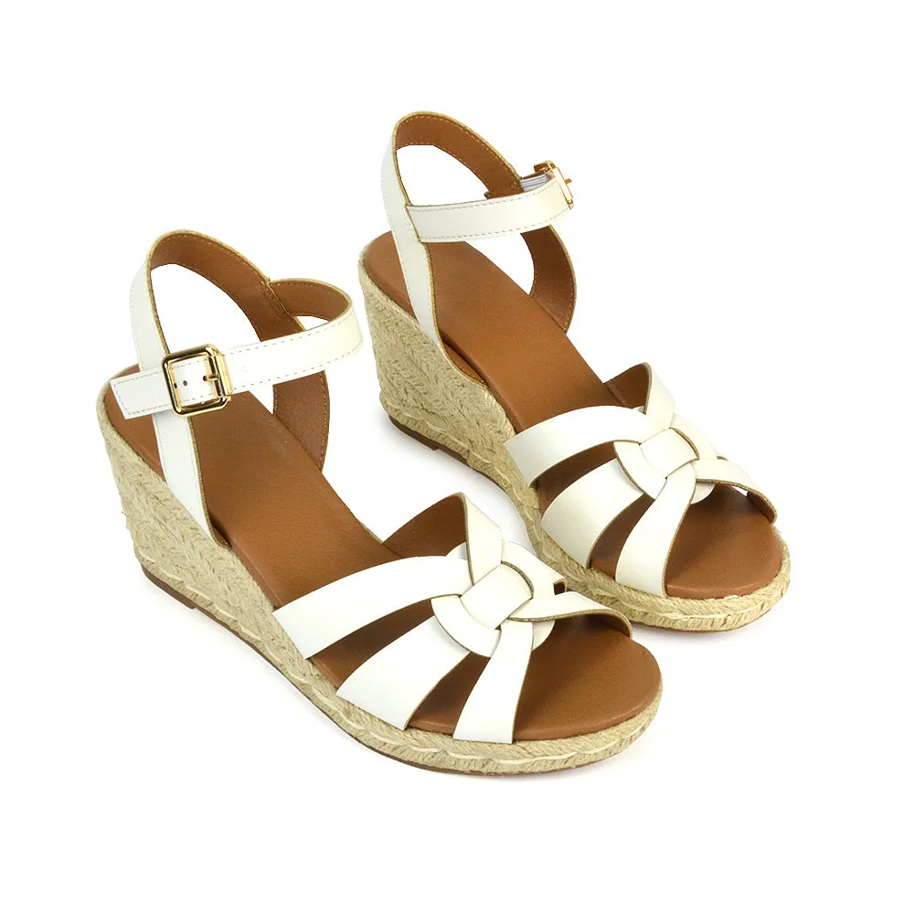 Kylie Wedge Heel Ankle Strap Espadrille Sandals in Gold