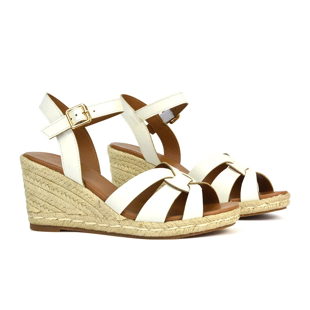 Kylie Wedge Heel Ankle Strap Espadrille Sandals in Gold